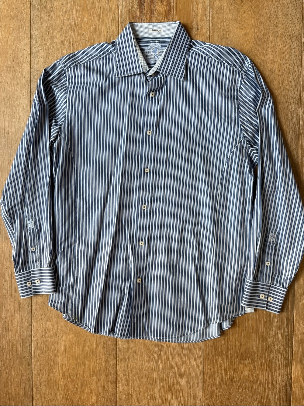 Bugatchi Blue and White Vertical Stripe Button-Down Shirt